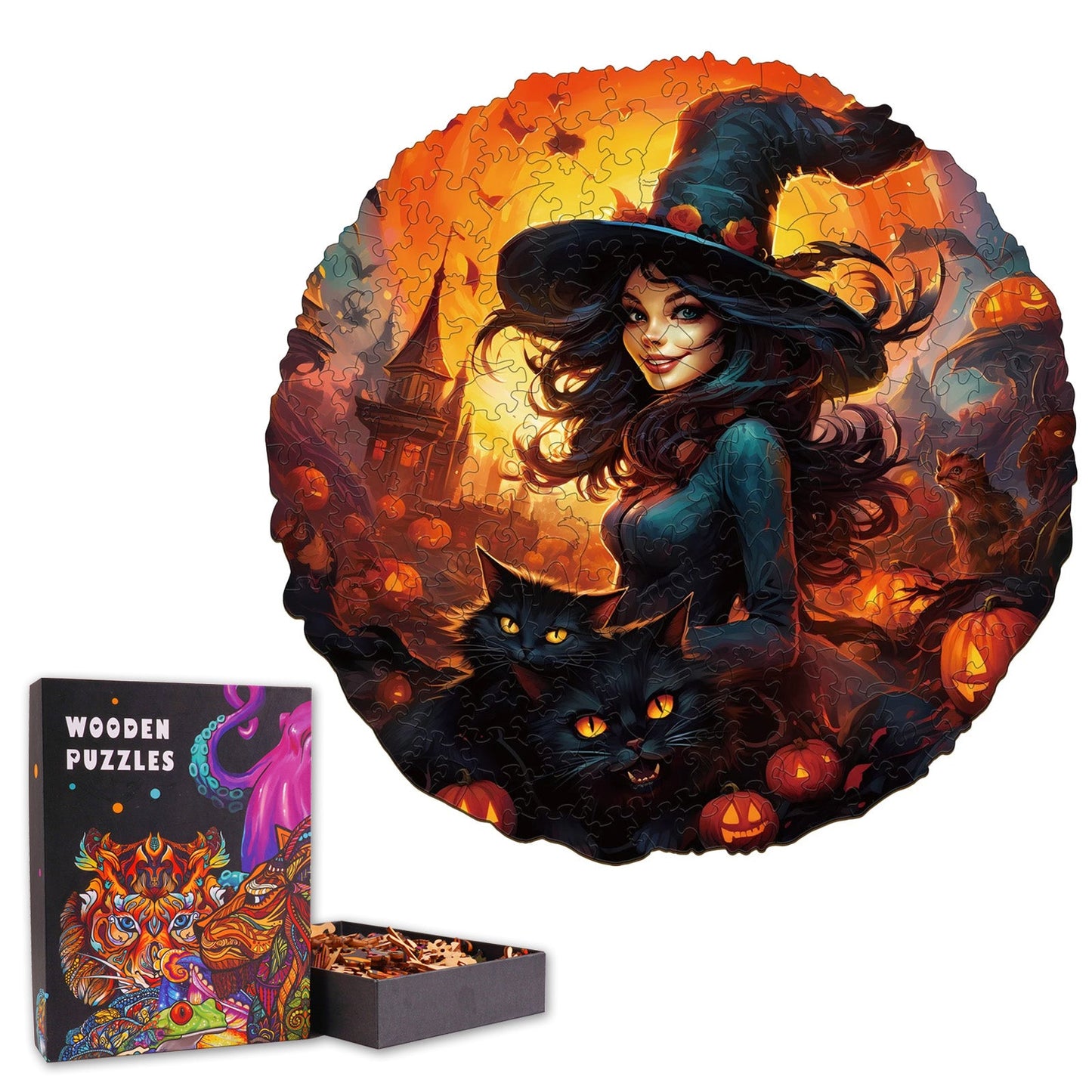 Witch and the Black Cat - Wooden Jigsaw Puzzle