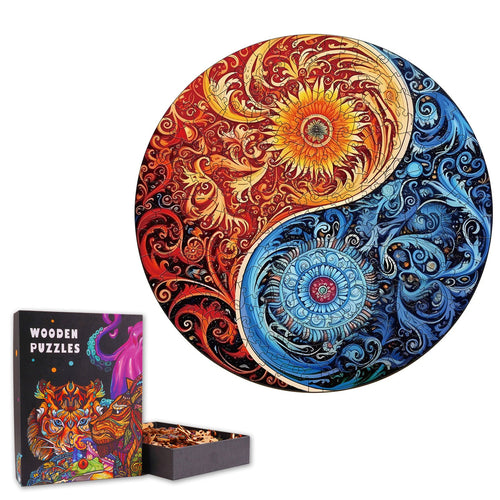 Yellow-blue Yin Yang - Wooden Jigsaw Puzzle