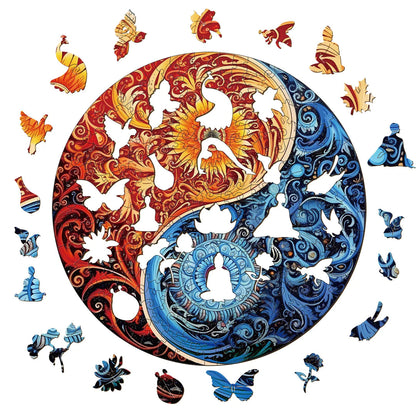 Yellow-blue Yin Yang - Wooden Jigsaw Puzzle