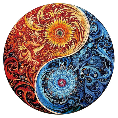 Yellow-blue Yin Yang - Wooden Jigsaw Puzzle