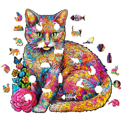 Cat & Flower - Wooden Jigsaw Puzzle